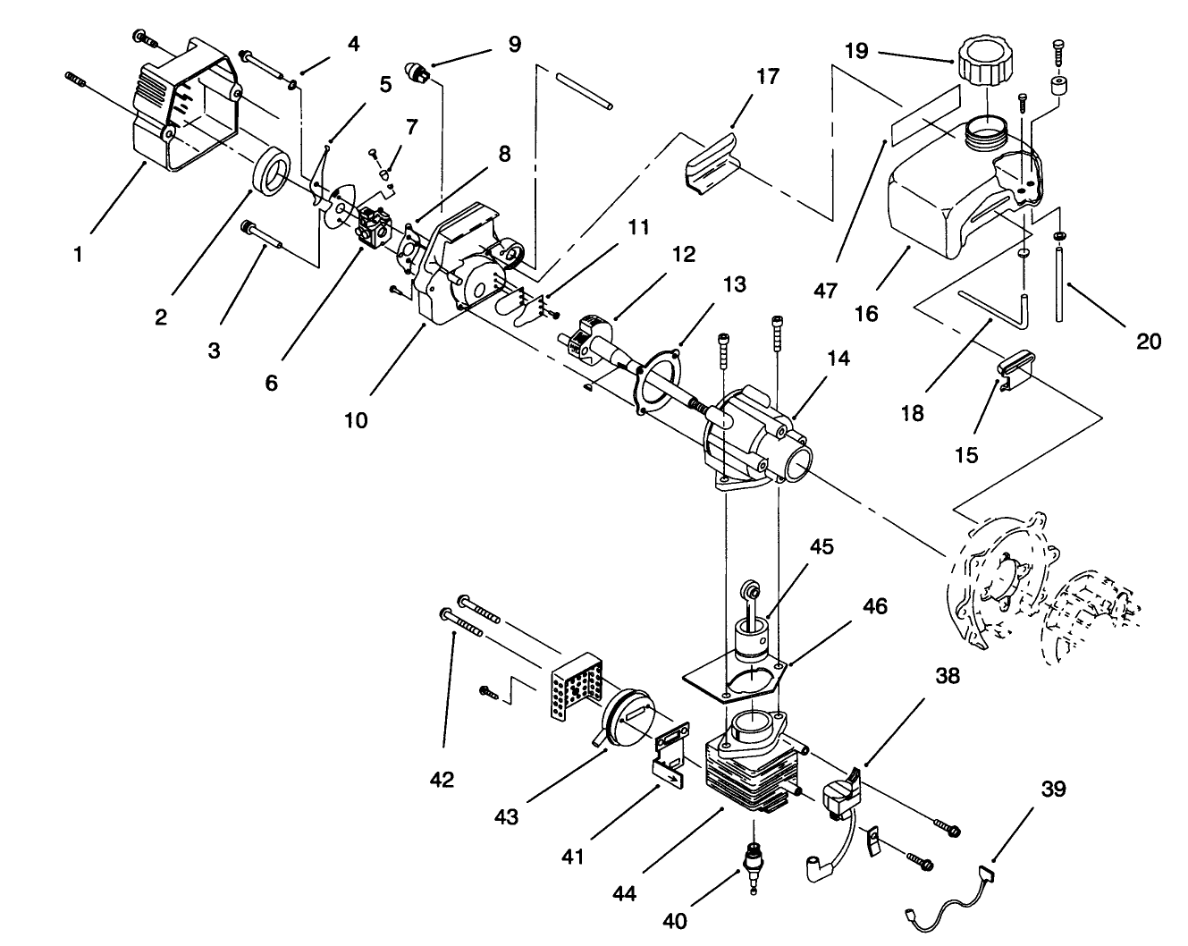 Carburetor, Cylinder, Crankcase & Fuel Tank Assemblies