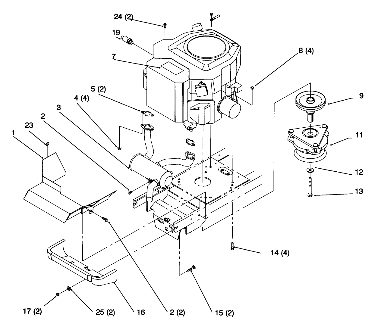 Twin Cylinder Engine, Muffler, And P.t.o.
