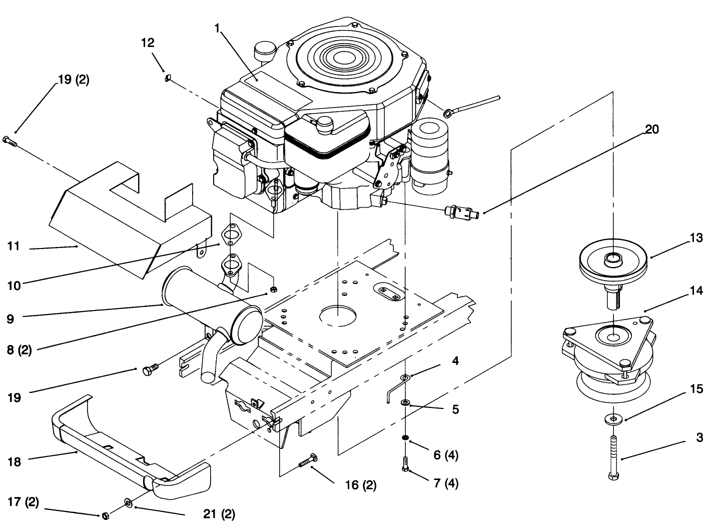 Single Cylinder Engine, Muffler, And P.t.o.