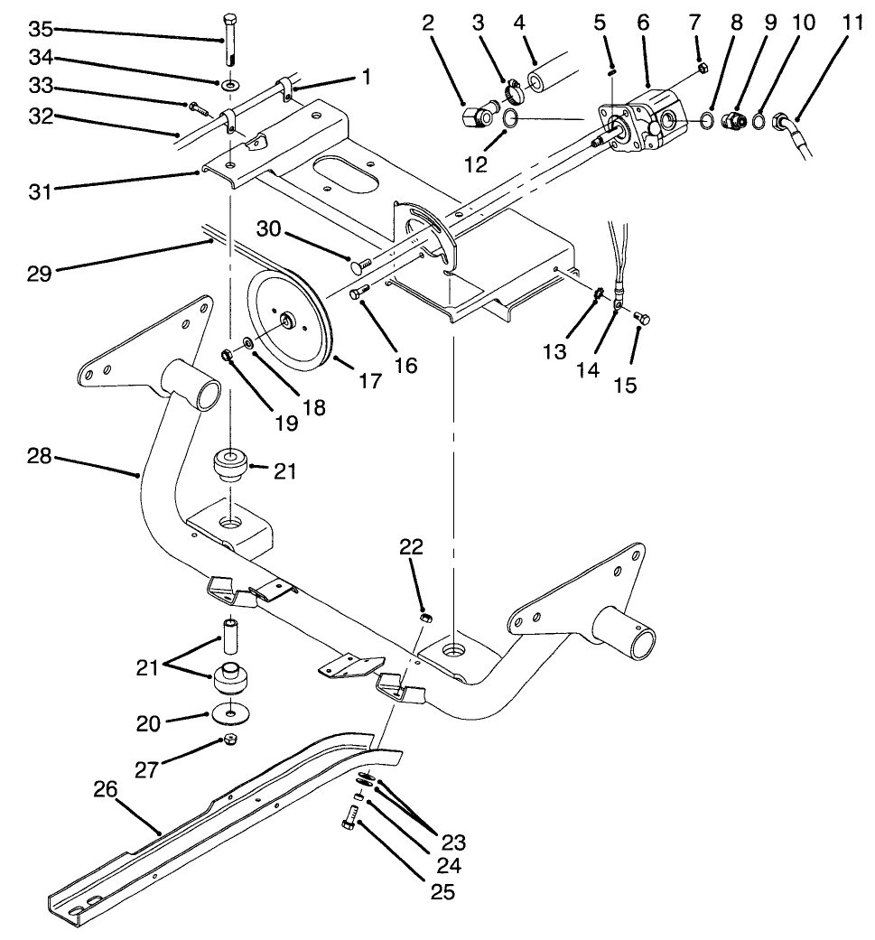 Engine Frame & Hydraulic Pump Drive Assembly