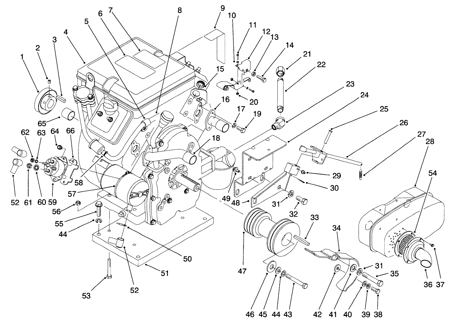 Engine, Pulley & Muffler Assembly