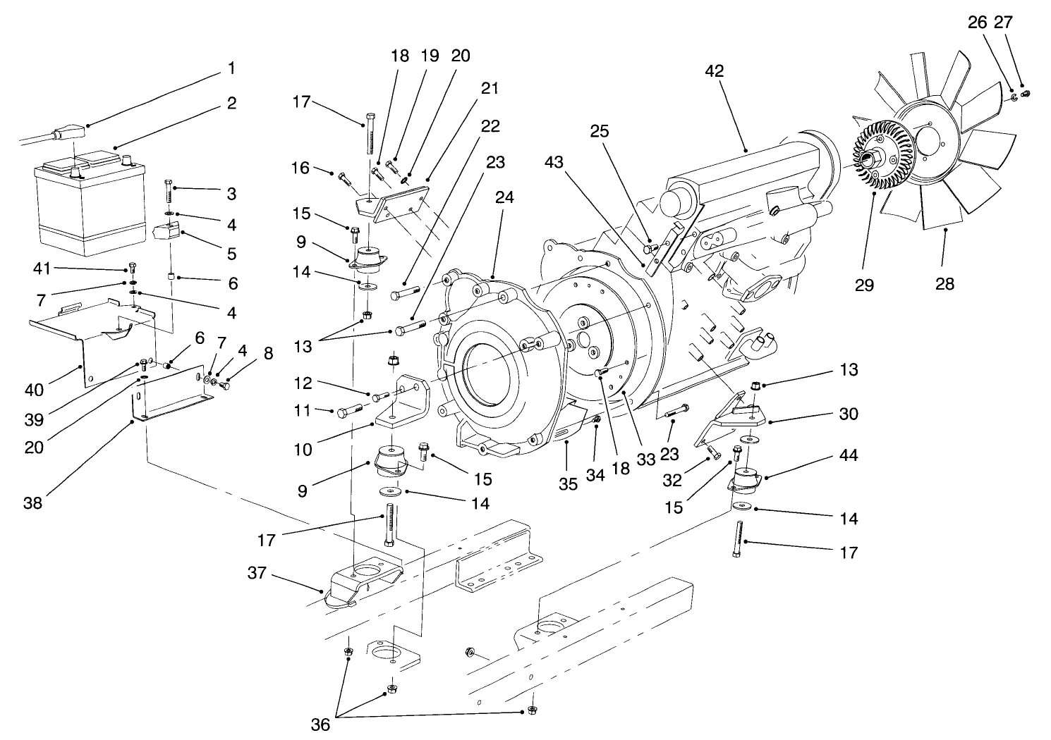 Engine & Battery Installation Assembly