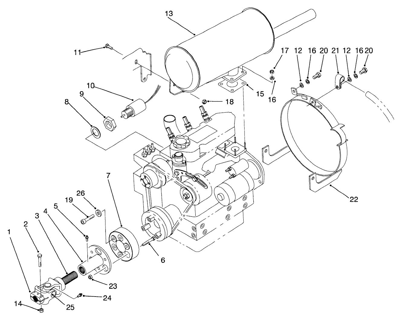 Muffler & Pump Drive Assembly