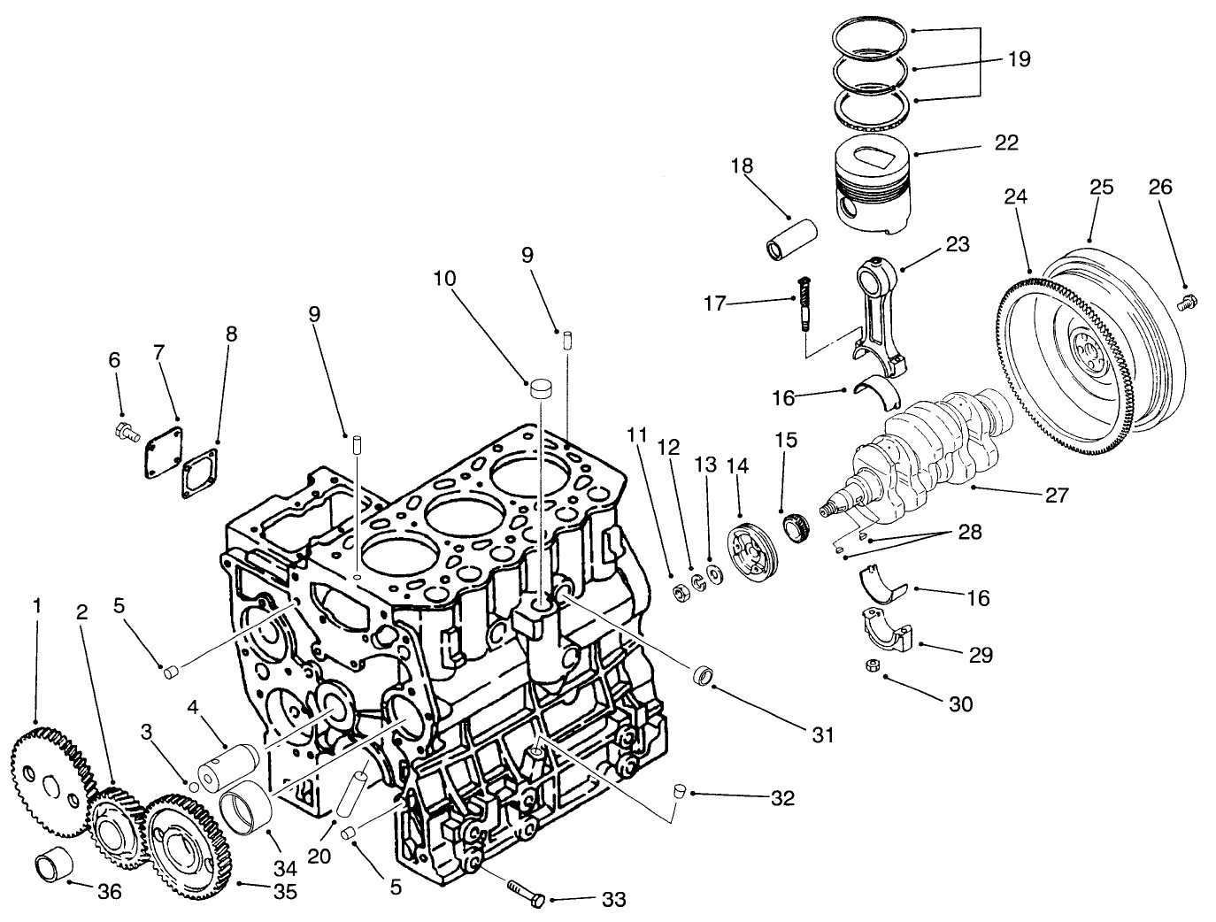 Timing Gear, Piston, Flywheel & Crankshaft
