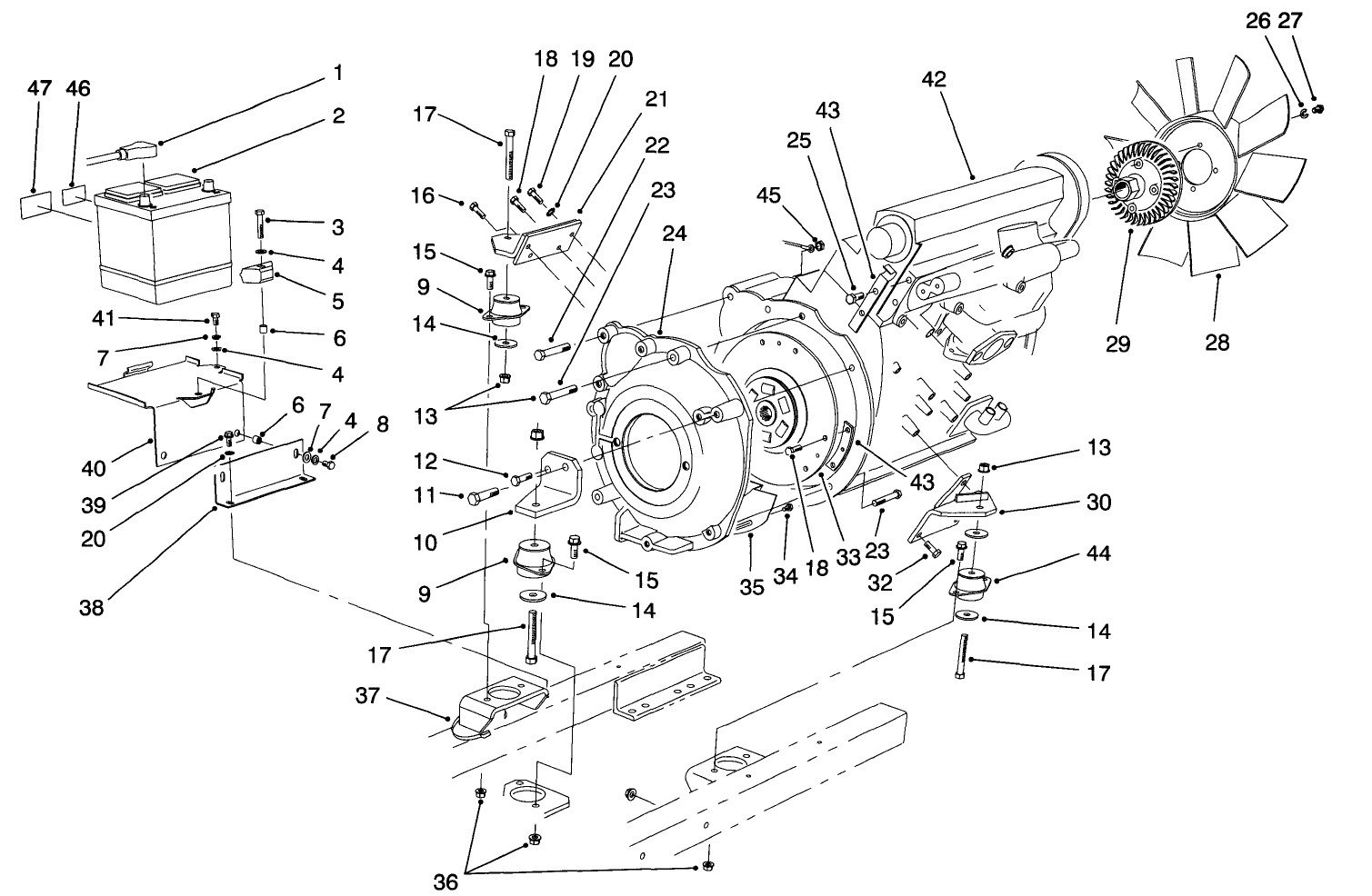 Engine & Battery Installation Assembly