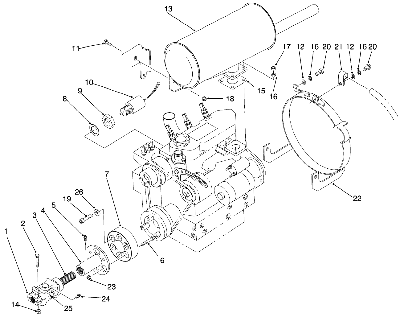 Muffler & Pump Drive Assembly