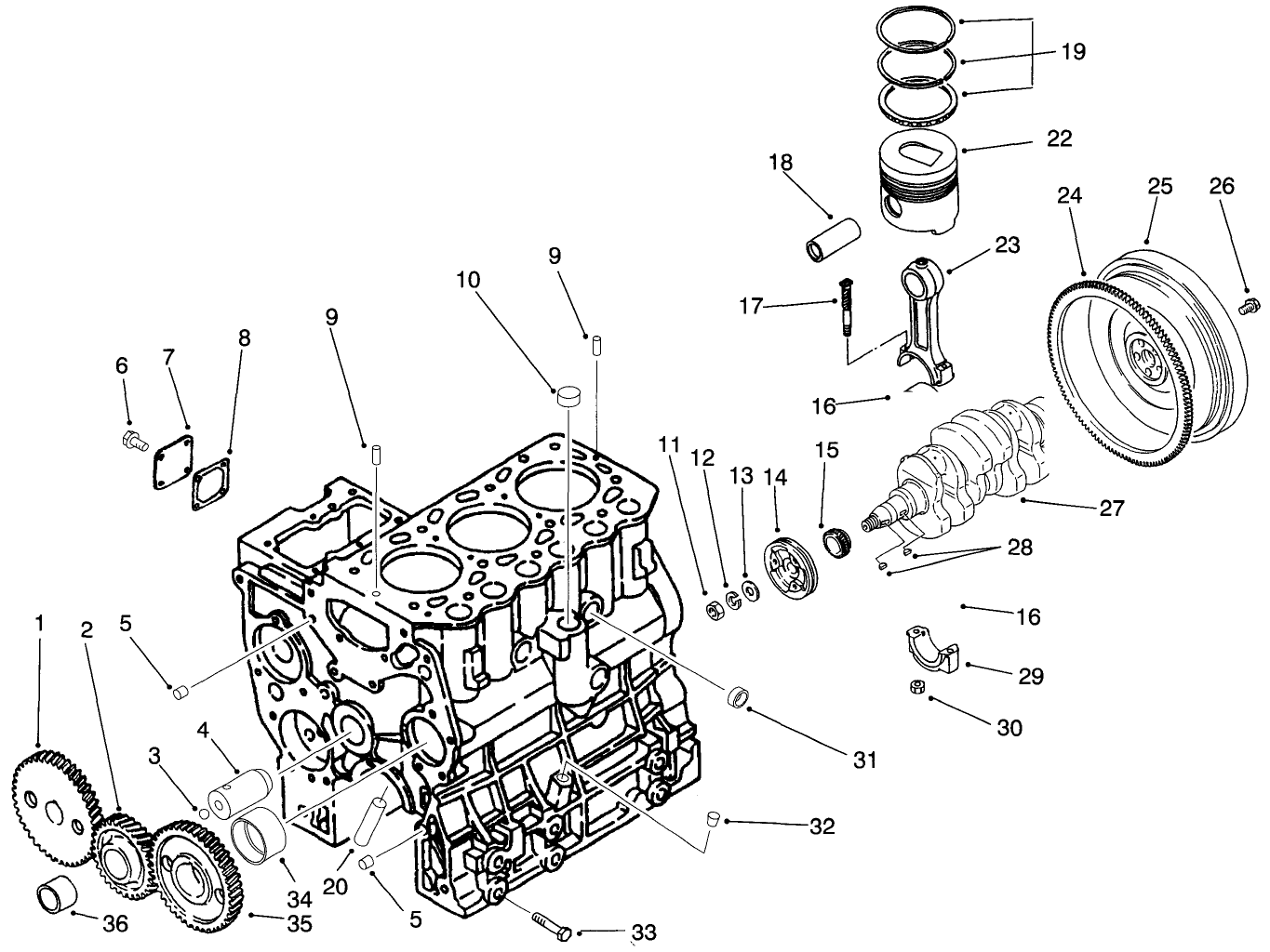 Timing Gear, Piston, Flywheel & Crankshaft