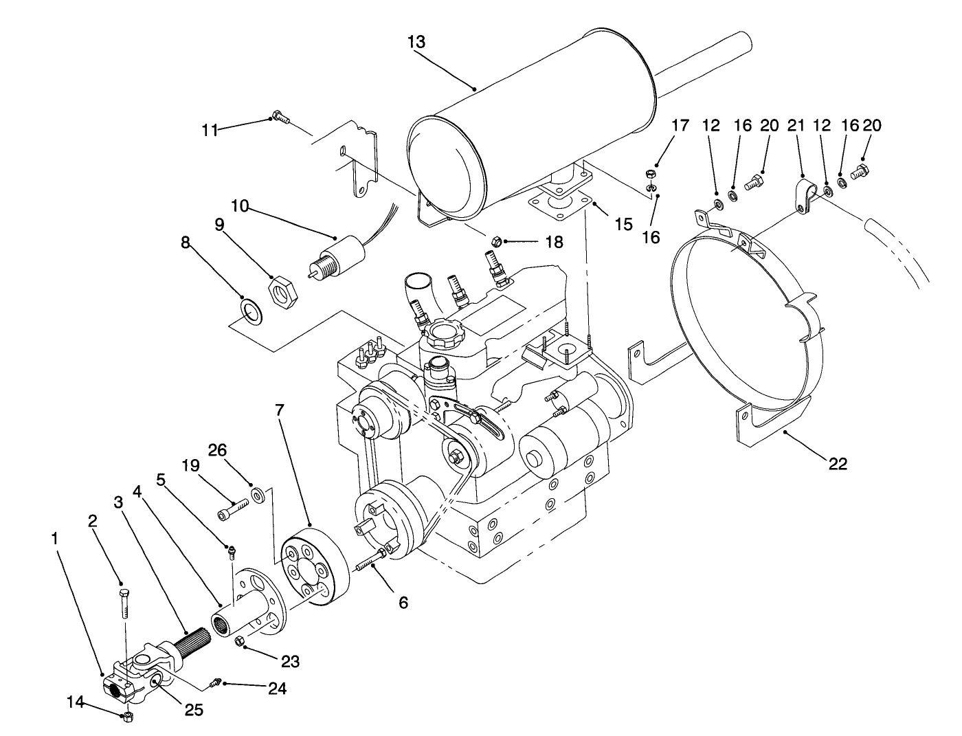 Muffler & Pump Drive Assembly