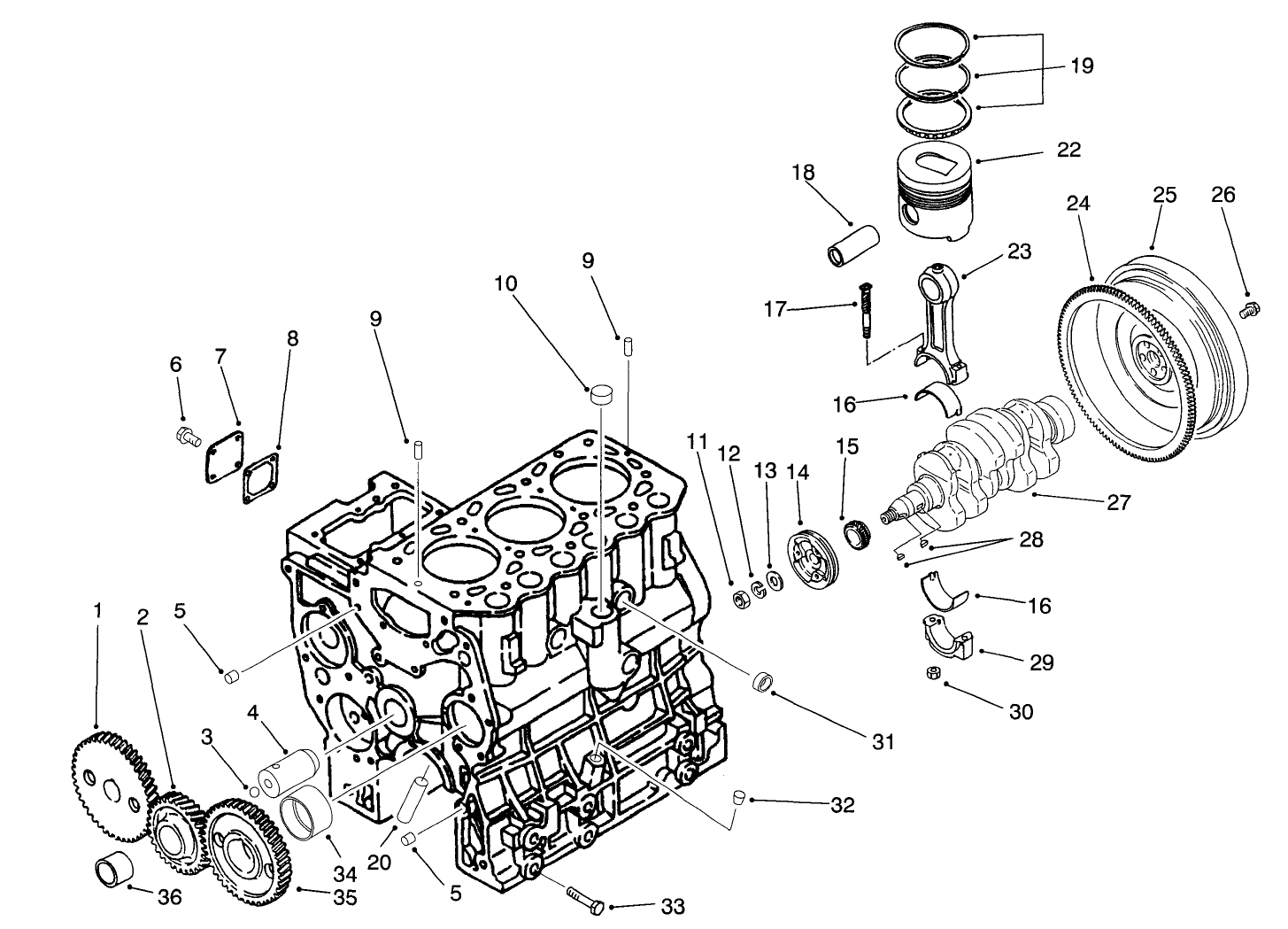 Timing Gear, Piston, Flywheel & Crankshaft