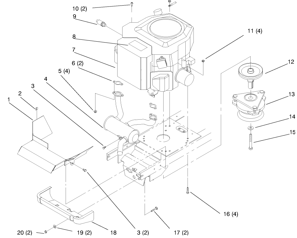 Twin Cylinder Engine, Muffler, And P.t.o.