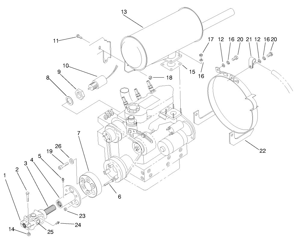Muffler & Pump Drive Assembly