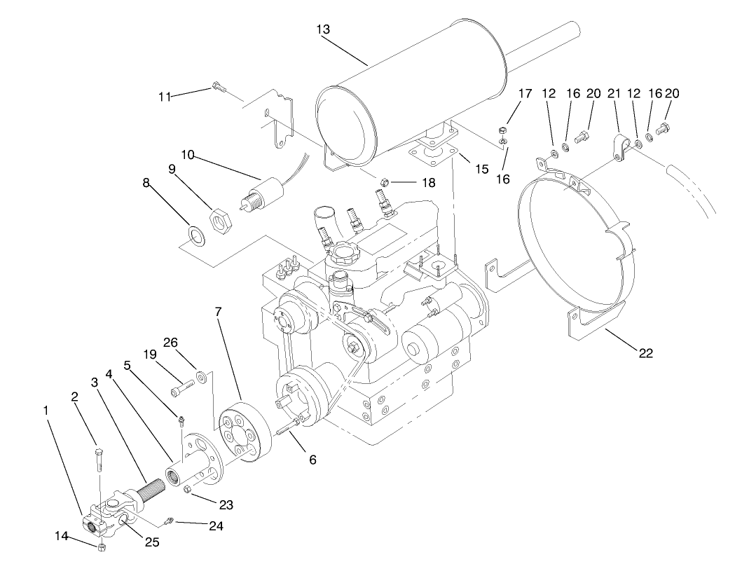 Muffler & Pump Drive Assembly