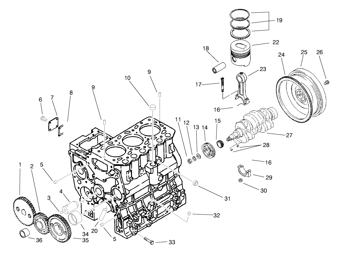 Timing Gear, Piston, Flywheel & Crankshaft