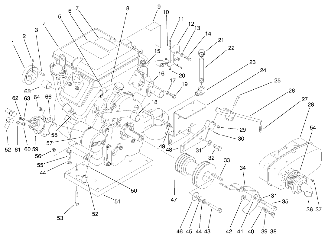 Engine, Pulley & Muffler Assembly