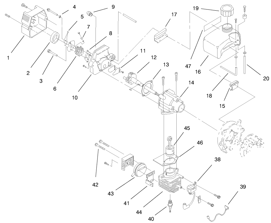 Carburetor, Cylinder, Crankcase & Fuel Tank Assemblies