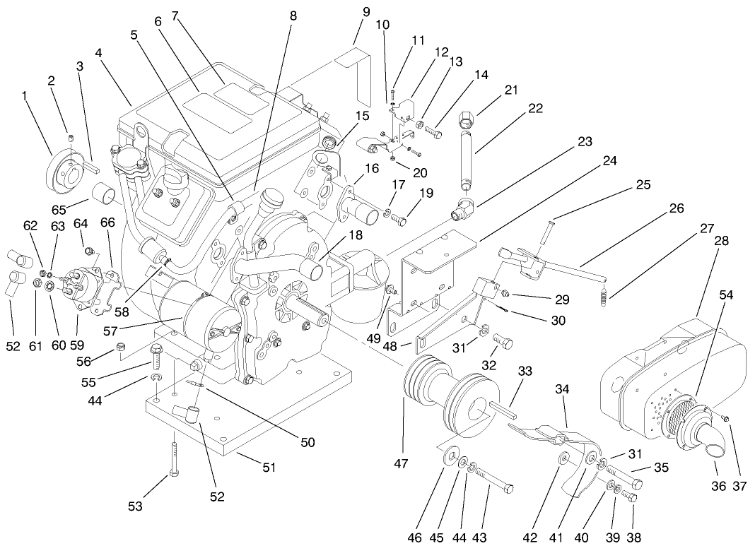 Engine, Pulley & Muffler Assembly