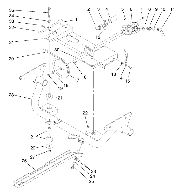 Engine Frame & Hydraulic Pump Drive Assembly
